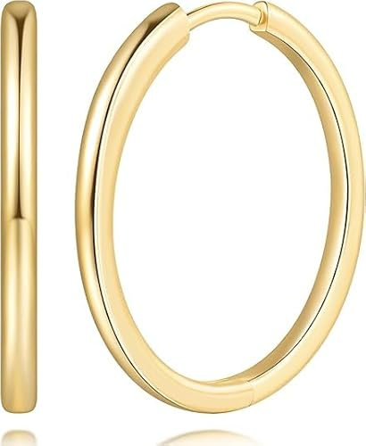 Pendientes de aro pequeños de oro para mujer, aretes de aro de oro de 14 quilates, 20mm, Oro de 14 quilates, Sin piedra preciosa