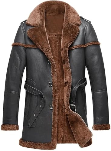 MERCH ATTIRE Fliegerjacke für Herren, Bomber-Stil, Fliegerjacke, B3, RAF, Kunstfell, echtes Leder, 03-Braun mit Choc-Kunstfell, XXL