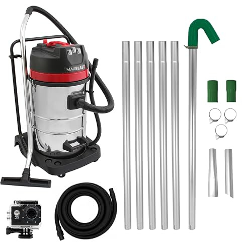 Gutter Cleaning 80L Wet & Dry Hoover 24ft Vacuum Pole Kit 1.2m - 7.2m Long Reach 5m Hose 4K Camera Real Time Inspection 4x Zoom Wide Angle 3000W Triple Motor Accessories Nozzles Carry Bag Included