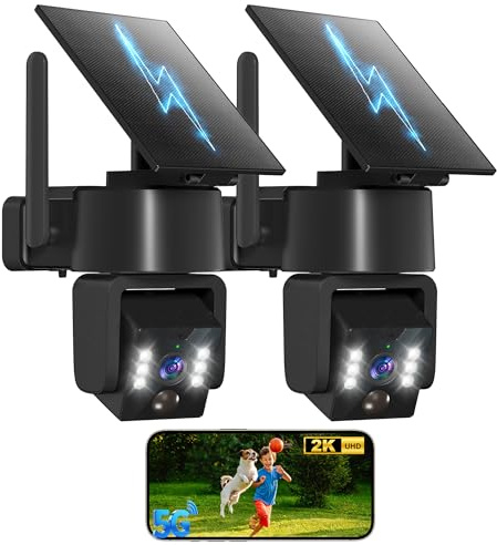 YULIOKPP 2PCK Wireless Outdoor Security Camera - 5G & 2.4G Wi-Fi Outdoor Camera, 2K Pan/Tilt 360° View, Solar/Battery Powered, PIR Human Detection, Color Night Vision,IP65/ Easy to Install