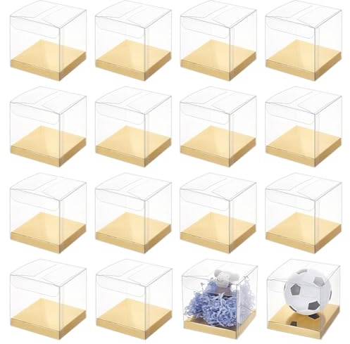BENECREAT 20 Stück Durchsichtige Geschenkboxen 7x7x7cm Faltbare Geschenkboxen Aus PVC Mit Goldener Papierkartenbasis Für Hochzeits Geburtstags Party Und Festival Geschenkverpackungen