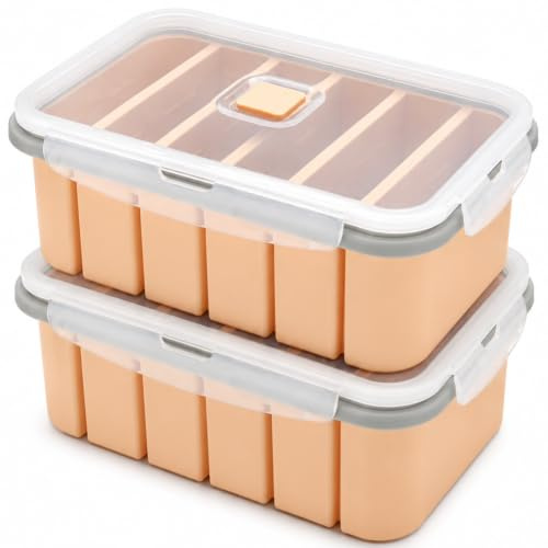 Wapasezyar Moule à glaçons en silicone, 2 pièces, moule à glaçons à 6 cavités avec couvercle, récipient alimentaire, récipient de conservation pour soupe, glaçons, bouillon, sauce ou beurre (Rose)