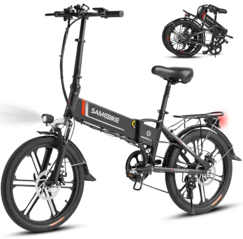 SAMEBIKE Elektrofahrrad Faltrad 20 Faltbares E-Bike 48V 10AH Abnehmbarer Akku City Commuter Ebike 250W bürstenlosem Motor 70-80KM Reichweite Klappbares Pedelec mit Pedalen IP54 wasserdicht(Schwarz)