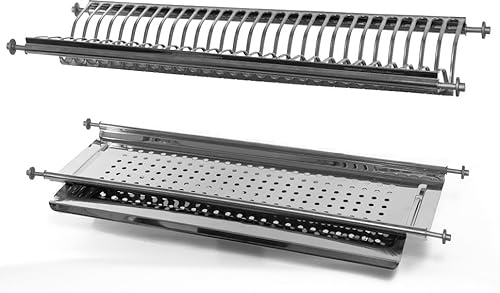 Escurreplatos encajable de 86 cm de acero inoxidable con base tipo bandeja para que recoja las gotas