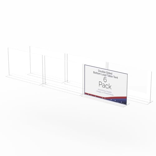 6 Pack Acrylic Sign Holder 17 x 11 Counter Holder Horizontal Clear Table Tent Posters Flyers Informational Sheet Poster Frames Double Sided Bottom Load T Shape Countertop by Marketing Holders