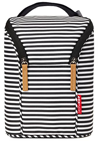 Skip Hop Insulated Breastmilk Cooler And Double Baby Bottle Bag, Black & White Stripe