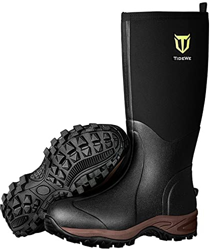 TIDEWE Rubber Neoprene Boots Men And Women, Waterproof Sturdy 6mm Neoprene Boot, Rain Boot Hunting Boot Arctic Outdoor Boot Men Size 8 Black