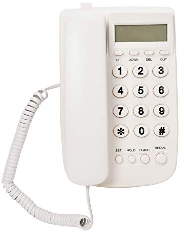 Telefono con filo, telefono fisso con segreteria telefonica, telefono da parete da tavolo per casa/hotel/ufficio con identificazione automatica del doppio FSK/DTMF (bianco)