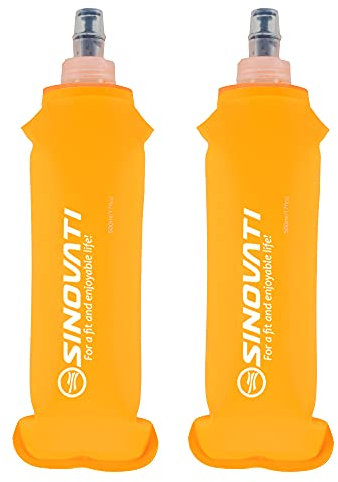 SINOVATI® TPU Faltbare Trinkflaschen, Soft Flask, Wasserflasche BPA-Frei Sportflasche für Trinkrucksack, Fahrrad, Wandern,Joggen,Camping und Klettern (Orange, 500ml x 2)