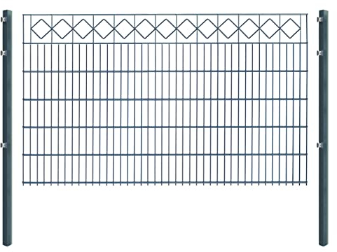Doppelstabmattenzaun KARO - Komplett-Set inkl. Pfosten & Befestigungsmaterial - optisch ansprechender Schmuckzaun mit Zierelementen (L 10 m | H 123 cm | Anthrazit)