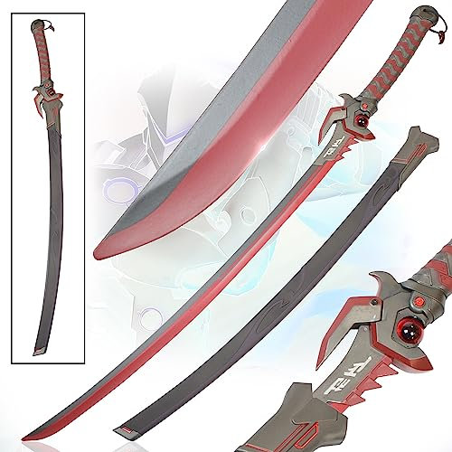 Swords and more Overwatch - Genji Muramasa Schwert, Samuraischwert, Katanaschwert aus Edelstahl mit Scheide, 104 cm, Videospiel-Schwert für Gamer & Fans von Overwatch, rot
