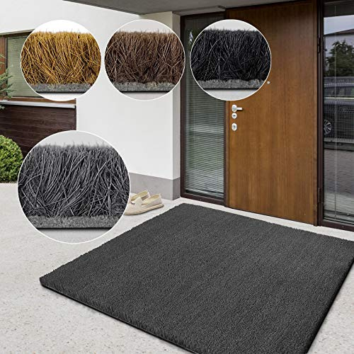 Tappetino in cocco di alta qualità tappeto in fibra naturale ottimo zerbino per interni ed esterni tappetino d'ingresso resistente e assorbente molte dimensioni spessore (Grigio 17 mm, 80 x 100 cm)