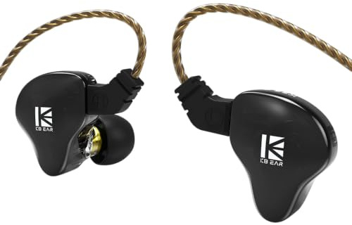 Yinyoo KBEAR KS2 Kopfhörer Stereo Bass in Ear Kopfhörer, HiFi Over Ear Ohrhörer Headset Noise Cancelling 1BA 1DD Hybrid IEM mit abnehmbarem Kabel zum Laufen Gehen (mit Mikrofon, Schwarz KS2)