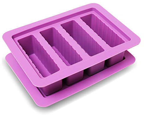 Veradant Stampo per burro con coperchio – Stampo in silicone per burro con 4 grandi cavità per burro, biscotti, ghiaccio, saponette, barrette energetiche e cioccolatini