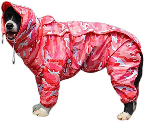 Hunderegenmantel mit Abnehmbarer Kapuze, Verstellbare Hundemäntel Wasserdicht mit Beinen Regenjacke mit Kapuze Kragen Loch Outdoor Jumpsuit (Color : Pink, Size : 16)