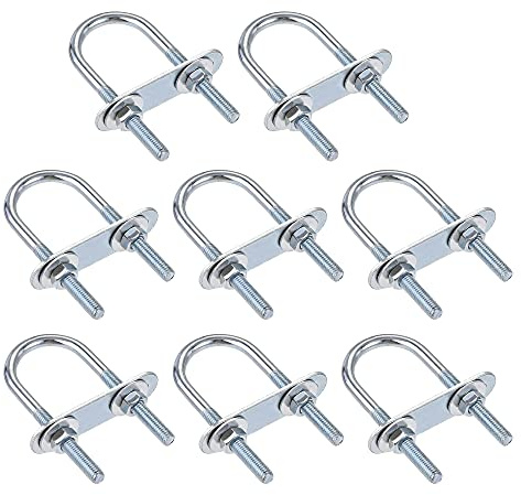 sourcing map Lot de 8 boulons ronds en U M6 de 34 mm de largeur intérieure 75 mm de longueur avec écrou, plaque, rondelle