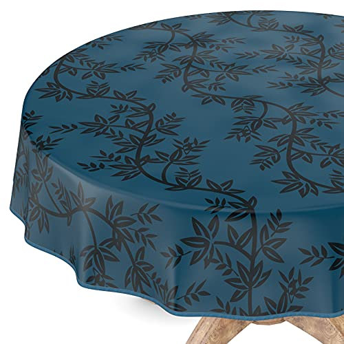 ANRO Wachstuchtischdecke Wachstischdecke Tischdecke abwaschbar Rund 140 cm mit Saum Chika Dunkelblau Rund 140cm mit Saum