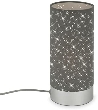BRILONER - Lampe de table moderne avec décor étoilé, gris, métal et tissu, 250x110 mm (DxH), douille E14, interrupteur à fil, 25 watts, IP20, intérieur