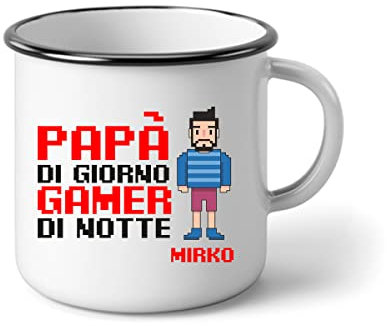 bubbleshirt Tazza in alluminio Papà PERSONALIZZABILE Festa del Papà Gamer Regalo Papà di giorno gamer di notte