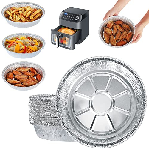 BYKITCHEN Round Aluminium Foil Air Fryer Trays, 8.5 Inch, 30 Count | 8.5 Inch Round Aluminium Foil Air Fryer Trays, Sturdy Disposable Liners for Baking, Air Fryer Accessories