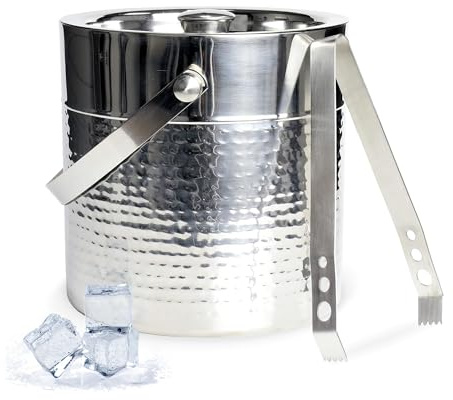 Chef Craft Hammered Ice Bucket with Tong, 3 Quart Volume Capacity, Stainless Steel