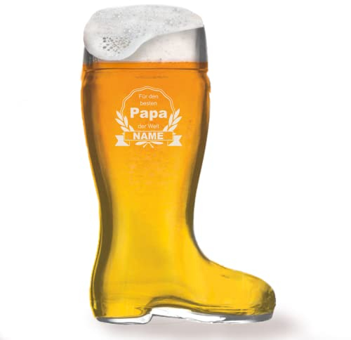 GRAVURMACHER® Botas de cerveza personalizadas, 1,0 l, para el mejor papá del mundo, regalo para el día del padre, regalo de cumpleaños como hombre (motivo del día del padre 12)