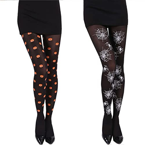 Bohue Halloween-Strumpfhosen, Spinnennetz-Strumpfhosen, Kürbis-Strumpfhosen, Strümpfe für Damen, Halloween-Kostüm, 2 Paar