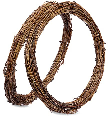 Grapevine Wreath Set, Marrywindix 2 Pieces Natural Vine Branch Wreath Christmas DIY Rattan Wreath Garland for Christmas Holiday Craft Wedding Decor (12 in.)