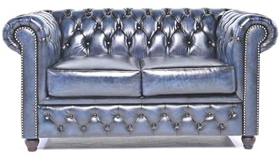 Chesterfield Sofa Brighton - The Brand | 2 Sitzer | 100% Leder, handgefertigt, Original Breite 150 cm (Antik Blau)
