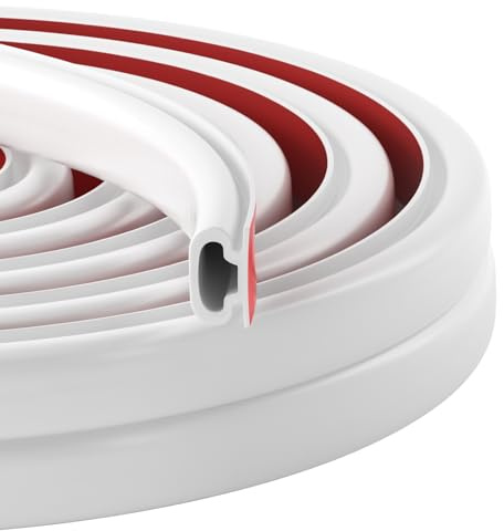 Selbstklebend Türdichtung Dichtungsband, Gummidichtung für Fenster & Türen – Zugluftstopper, Lärmschutz, Energieeffizienz, Wetterfest, Haustür Dichtung Door Seal Schalldämmung Dichtband (Weiß, 12M)