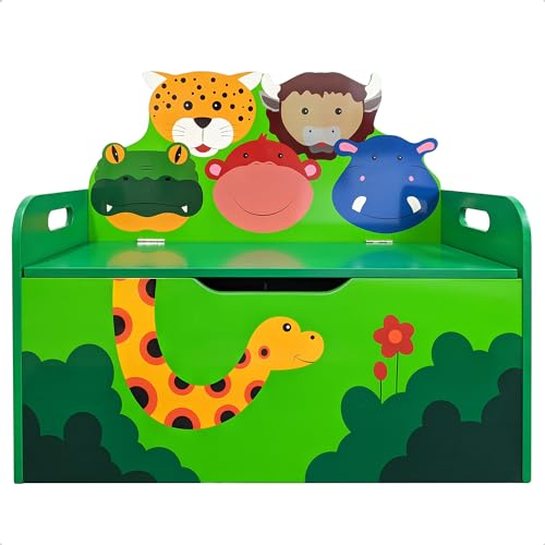 WIESEN.design Kindersitzbank Dschungel mit Softstop, Sitzbank mit Stauraum Kinder, Spielzeugkiste, Spielzeug Aufbewahrung, Spielzeugkiste mit Deckel, Sitztruhe Kinder, Spielzeug Kiste