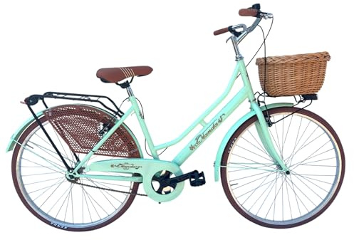 MADICKS Bicicletta Donna da Passeggio Olanda Misura 26 Bici da città Vintage retrò con Cestino Turchese (Cestino in Vimini)