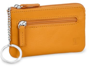 LEDEROW Schlüsseletui Leder Gelb mit Reißverschluss für Damen und Herren - Schlüsselmäppchen Schlüsseltasche echtleder Autoschlüssel, Wohnungsschlüssel 2 separate Fächer (Gelb)