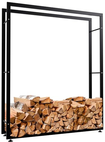 CLP Kaminholzständer Keri V2 I Aus Schwarzem Metall I Kaminholzregal Mit Bodenschonern I Stapelhilfe Für Brennholz, Farbe:schwarz, Größe:25x125x150 cm