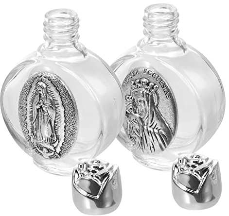 2pcs Embossed Holy Water Bottle Christian Water Bottle Baptism Decor Glass Church Holy Clear Glass Bottles Mini Mubarak Travel Roses Alloy