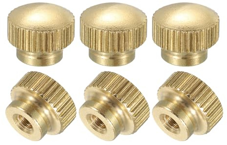 sourcing map Knurled Thumb Nuts, 6Pcs M3 x D10mm x H8mm Brass High Head Blind Hole with Collar High Head Blind Hole Round Knobs Fasteners for 3D Printer Parts, Machine Tools