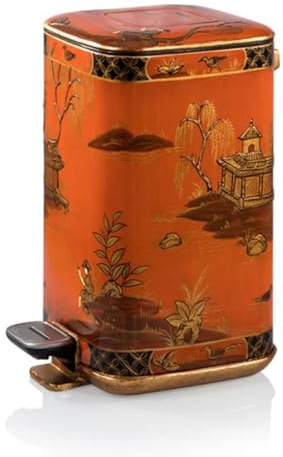NOLLAM Poubelle pedale franaise, Peinte la main, Couleur laquee orange, Feuille d'or, avec Couvercle, Poubelle menagre elegante Cuisine