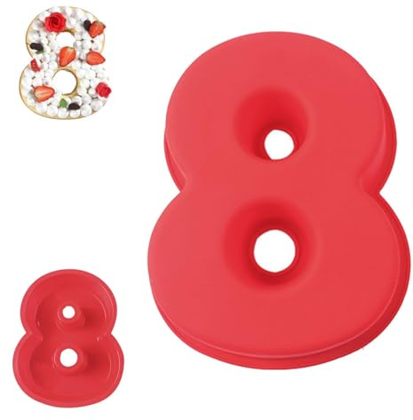 QEEYON 10 Inch Large Silicone Number 8 Cake Mould, Non-Stick Baking Tin Pan for DIY Birthday Wedding Anniversary, BPA Free