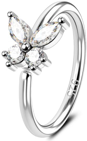 Jewseen 20G Septum Ringe 925 Sterling Silber Nasenringe Schmetterling Knorpel Ohrring CZ Daith Piercing Ohrringe Helix Ohrring