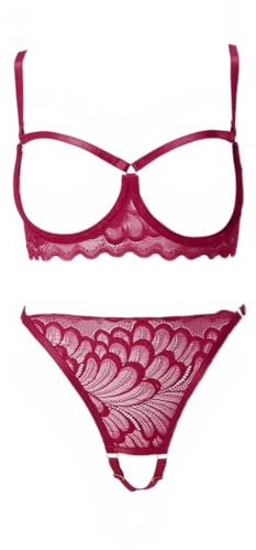 mini kitty Women’s Lingerie Set Sexy Push Up Bra and Panty Set Hollow Out Lace Underwear Nightwear See Through 2 Pieces Babydoll Teddy Sleepwear Red