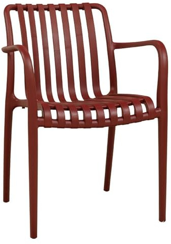 Acht & Acht Hochwertiger Terrassenstuhl, Gartenstuhl wetterfest mit Armlehnen aus Kunststoff für Garten Balkon Terrasse - Stapelbar - Markenqualität (Rot)