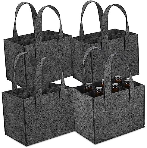 BELLIFFY 4 Pièces Sacs à vin Sacs fourre-Tout en Feutre Sacoche Duffle Bag Porte-vin à vin en Feutre Porte-Boisson à Main Bouteille fourre-Tout à bière Grey
