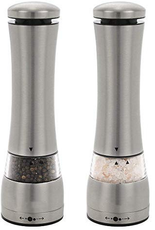 WYRMB Set macina Sale e Pepe Elettrico Professionale in Acciaio Inox con macina Regolabile Alimentato a Batteria con Luce LED.