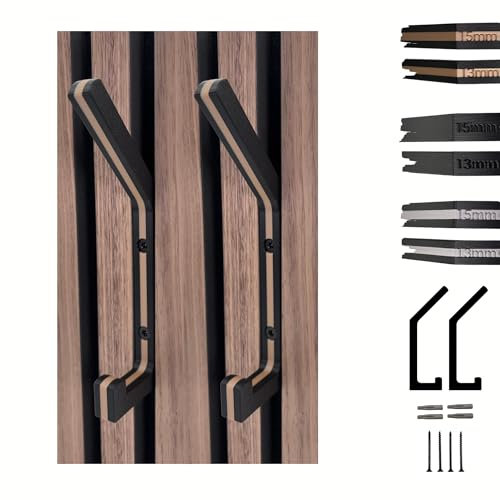 Garderobenhaken - 2 Stück farbig abgestimmte Kleiderhaken Akustikpaneele (Holz, Schwarz, Beton-Grau) - Haken ideal geeignet für 13 oder 15mm Lamellenabstand, stabil und sicher (Schwarz Holz, 13mm)