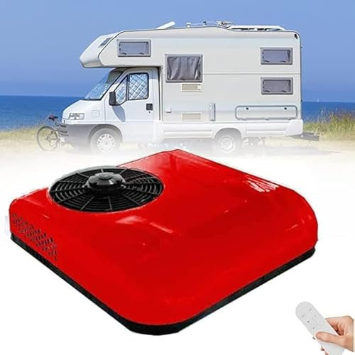 JLDZEBD Climatisation 12V, Climatiseur Caravane Vent Froid, Climatiseur pour Minivans, Fourgonnettes, Camping-Cars, Camions,Rouge,12v
