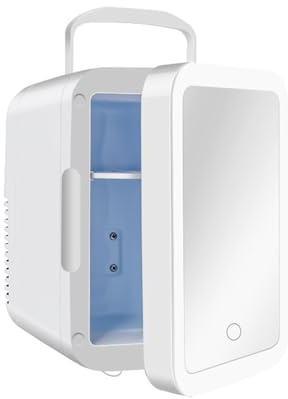 Mini Skincare Fridge 4 Liter/ 6 Cans Compact Portable Fridge Cooler Warmer with Mirror and Dimmable Light Car Fridge AC/DC Small Fridge for Car Travel Office Drinks Skincare Cosmetics