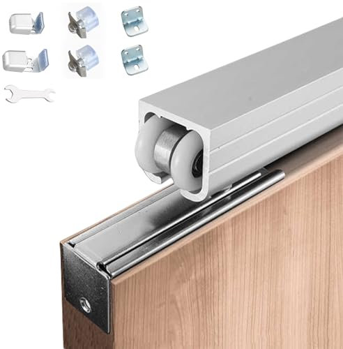 ERRULAN 2 3 4 5 6 7 8 9 10 Ft Bypass Sliding Closet Door Track Hardware, Aluminum Pocket Door Track Rail Set, Heavy Duty Top-Mounted Style Closet Track, Slide Smoothly Quietly(Silver,2 FT/0.6 m)
