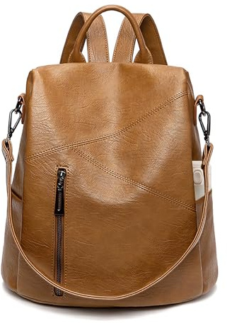 Mabecol Damen Rucksack aus PU Leder, Schultertasche mit großer Kapazität und mehreren, Wasserdichter Taschen Stilvolle und Doppelrucksack für Reisen Arbeit und Alltag (Braun)