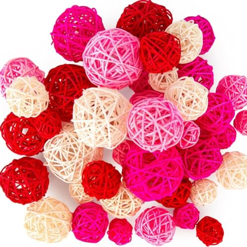 Okeeyseda Palle di Vimini in Rattan Palline di Rattan Rosa per Matrimoni per Feste di Compleanno Decorazioni per la Tavola di Casa 42 Pezzi