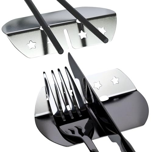 DUDAPRO Besteckablage Stäbchenablage Edelstahl Messerbank Motiv Sterne poliert silber - Wendefunktion, 2er Set